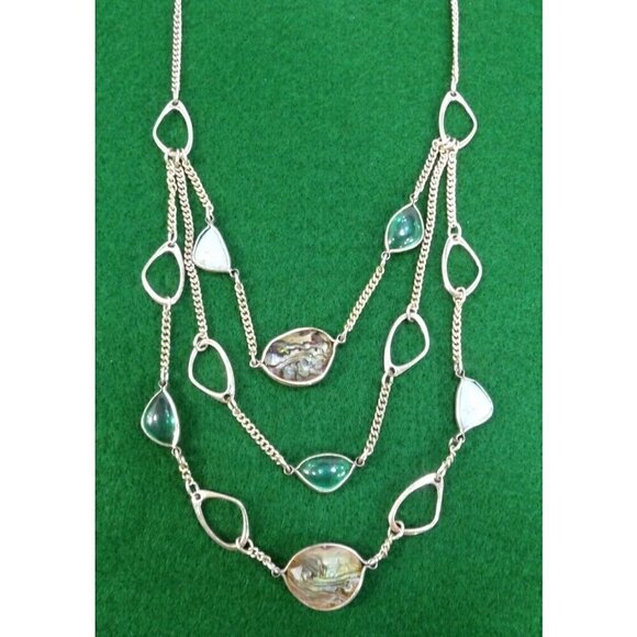KENNETH COLE layered gold tone fashion necklace with colored stones 24" long - Picture 1 of 2